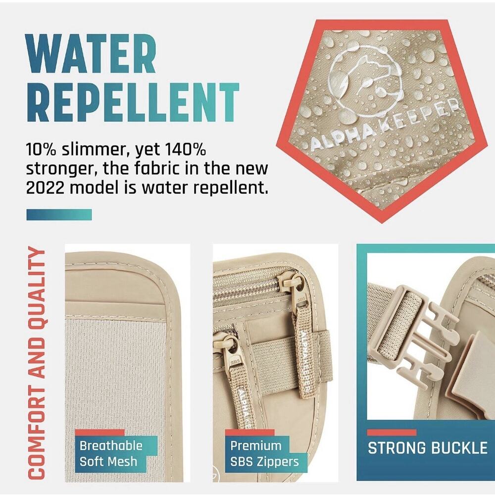 Alpha Keeper Money Belt For Travel Hidden Under Blocking Passport Waist Wallet - Picture 9 of 9
